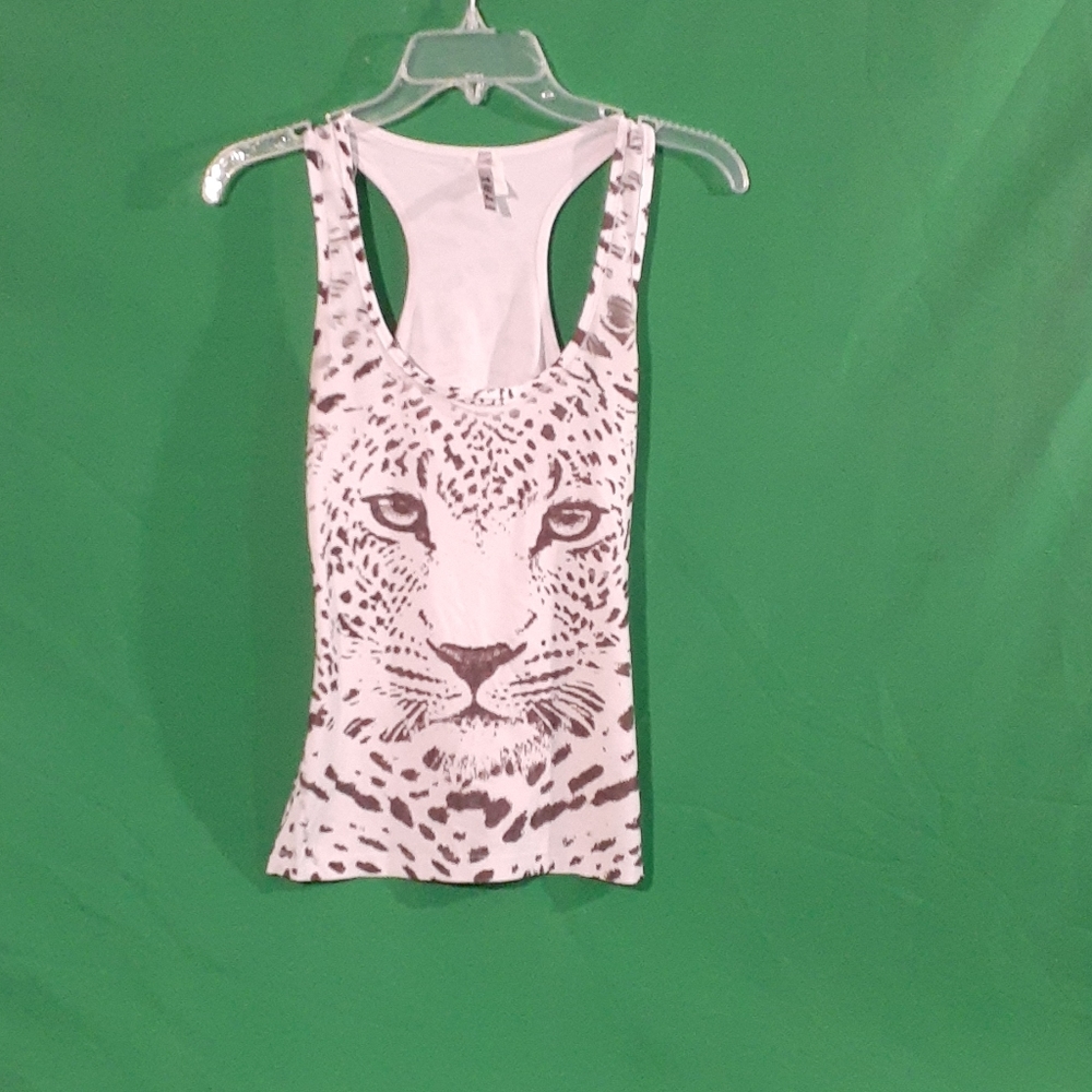 T & J Medium lion face racer back semi sheer tank